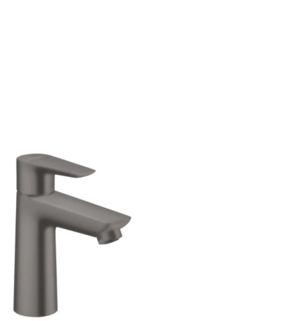 Einhebel-Waschtischmischer in brushed black chrome von Hansgrohe mit einem modernen Design und einer Zugstangen-Ablaufgarnitur.